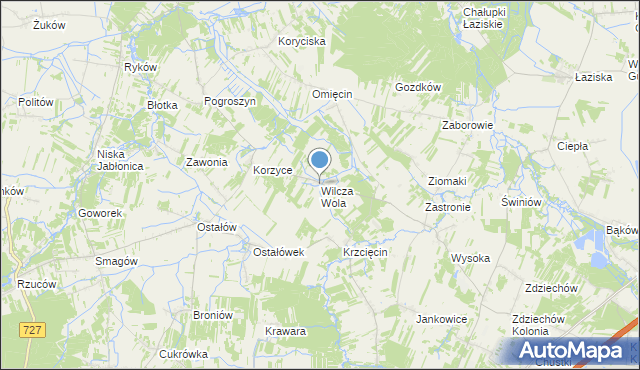 mapa Wilcza Wola, Wilcza Wola gmina Szydłowiec na mapie Targeo